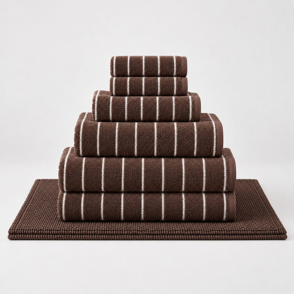 Set de bain • Rayures marrons et blanches