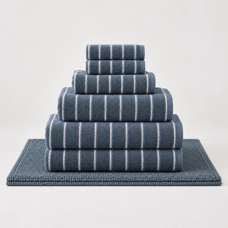 Set de bain rayures bleues et blanches