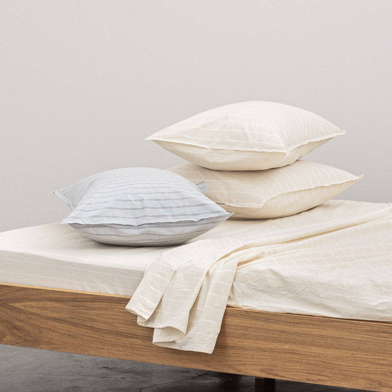 2 pillowcases in washed cotton percale 120 threads • Beige/white Stripes