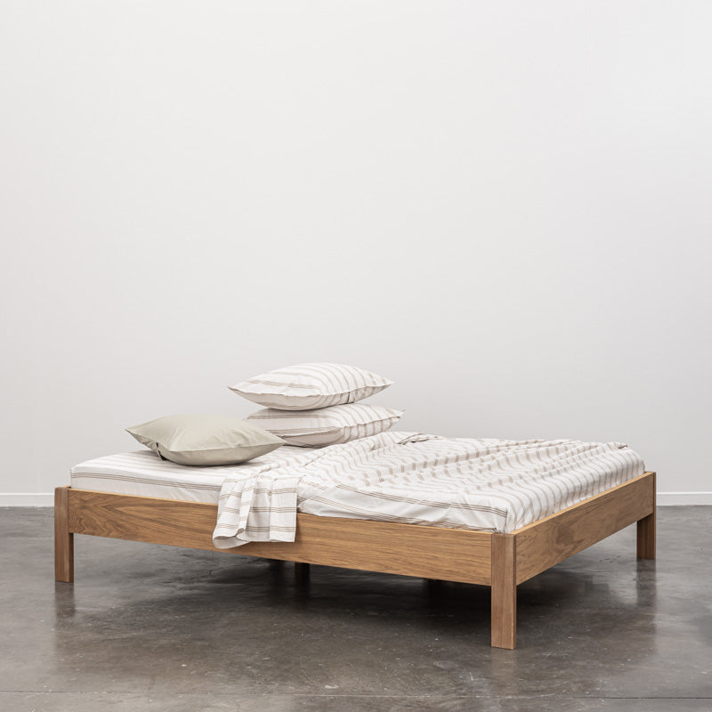 Flat sheet in washed cotton percale 120 threads • Beige/brown Stripes