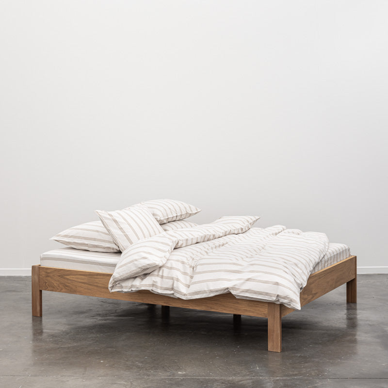 Parure de lit en percale de coton lavé 300 fils • Rayures beiges marrons