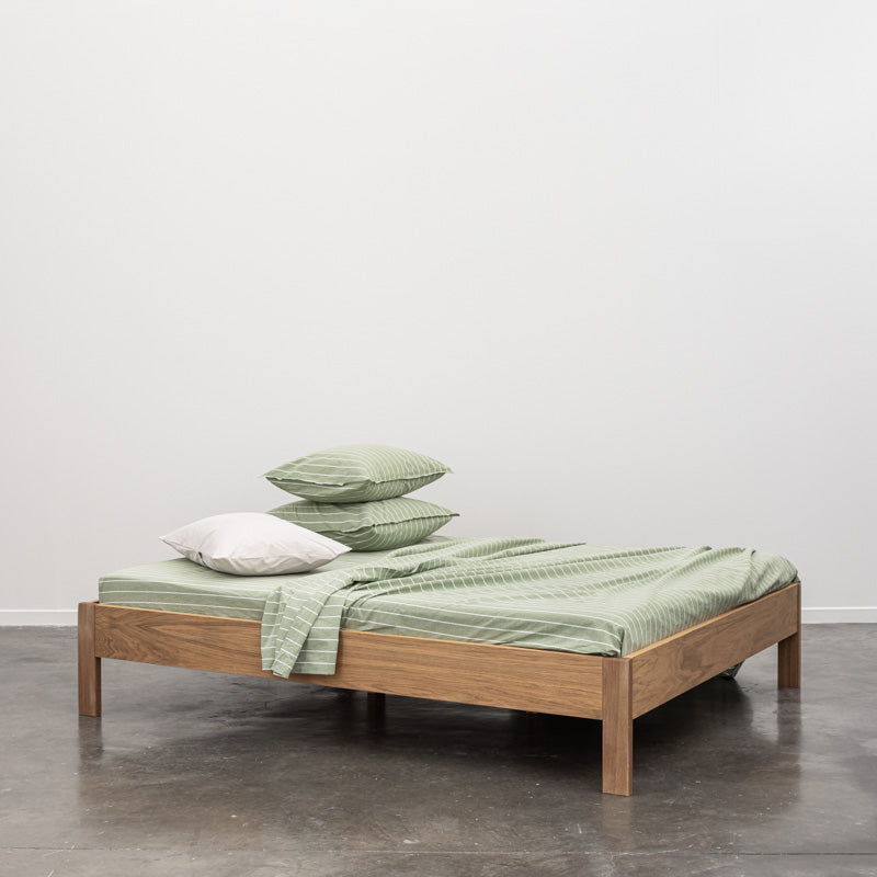 Drap plat en percale de coton lavé 300 fils • Rayures vertes blanches