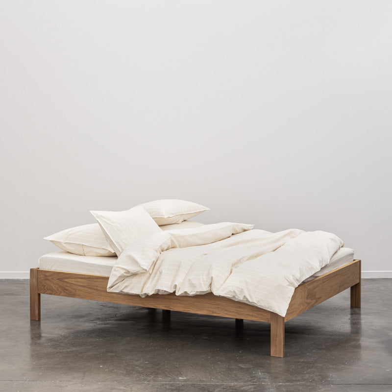 Parure de lit en percale de coton lavé 300 fils • Rayures beiges blanches