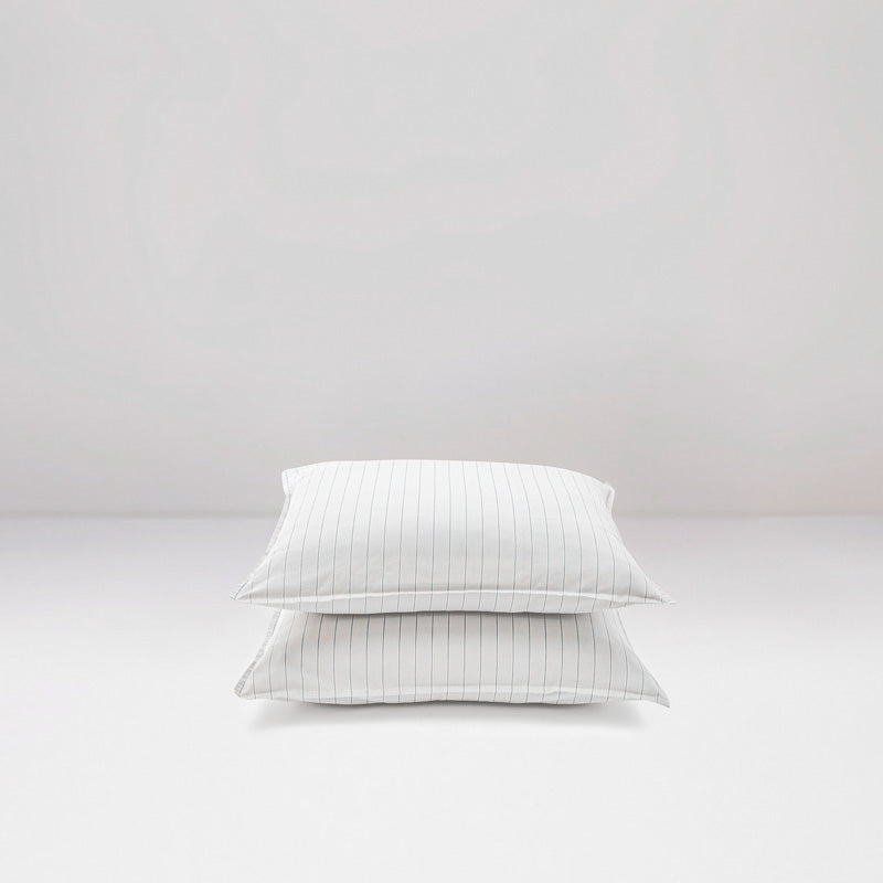 2 taies d'oreiller en percale de coton lavé 300 fils • Rayures Bleues