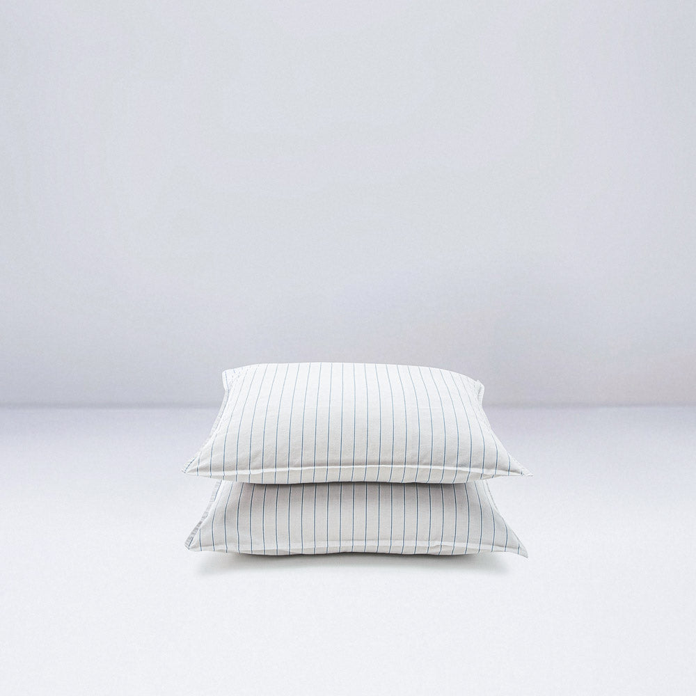 2 pillowcases in washed cotton percale 120 threads • Blue Stripes