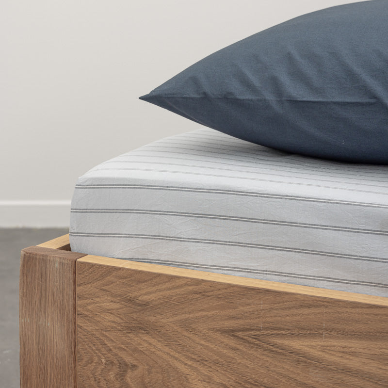 120 thread count washed cotton percale fitted sheet • Blue/grey Stripes