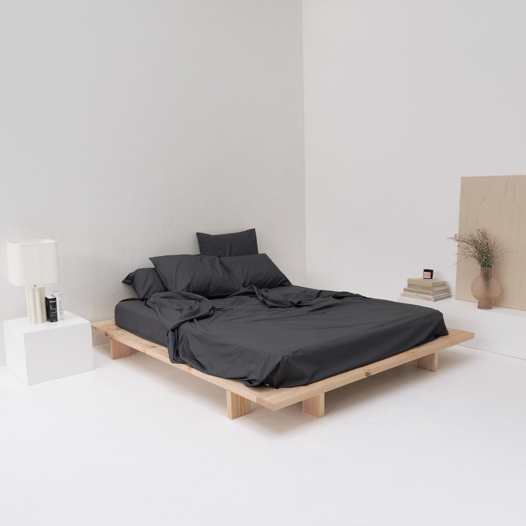 Drap plat en percale de coton lavé 300 fils • Gris Graphite