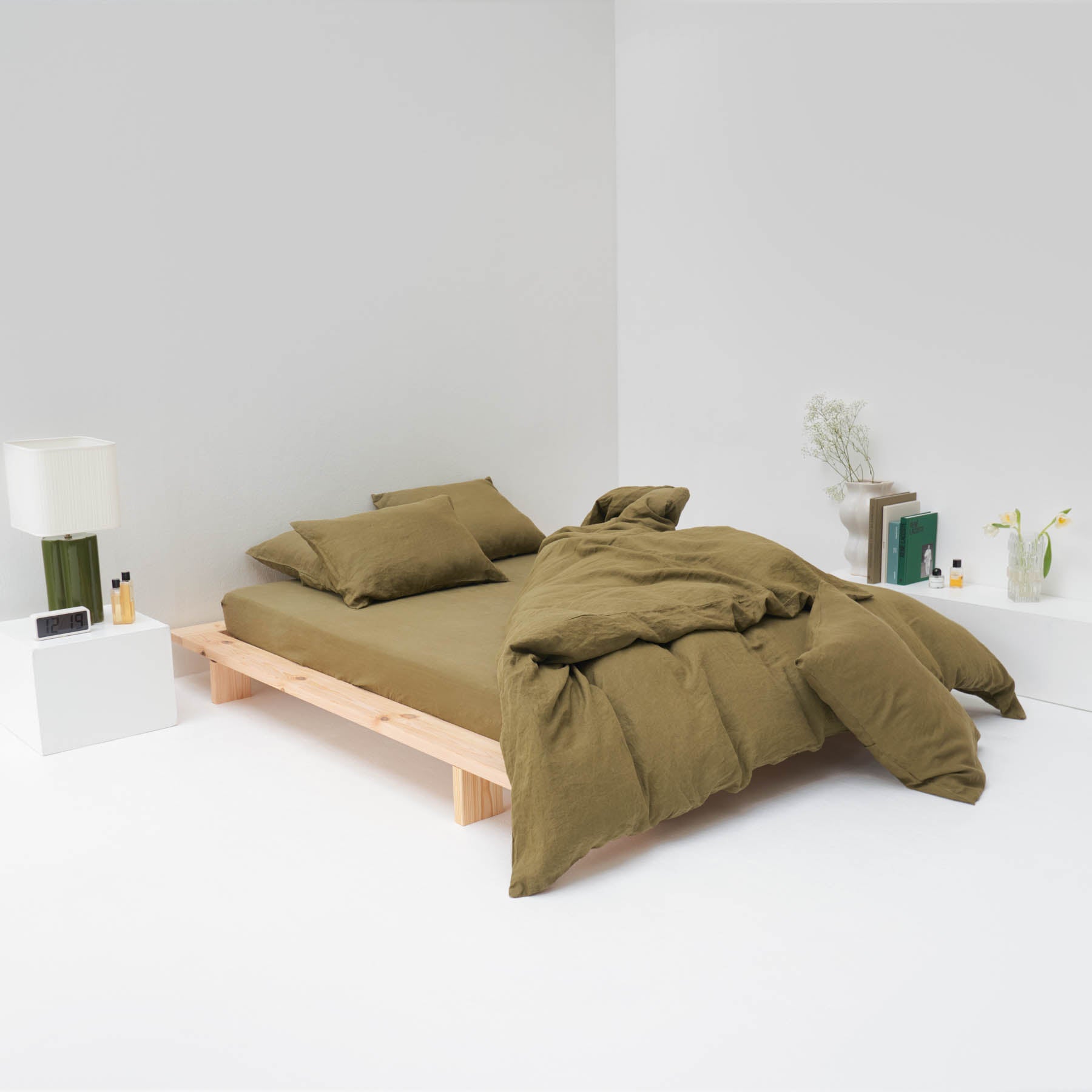 Parure de lit complète de couleur vert olive - MOST