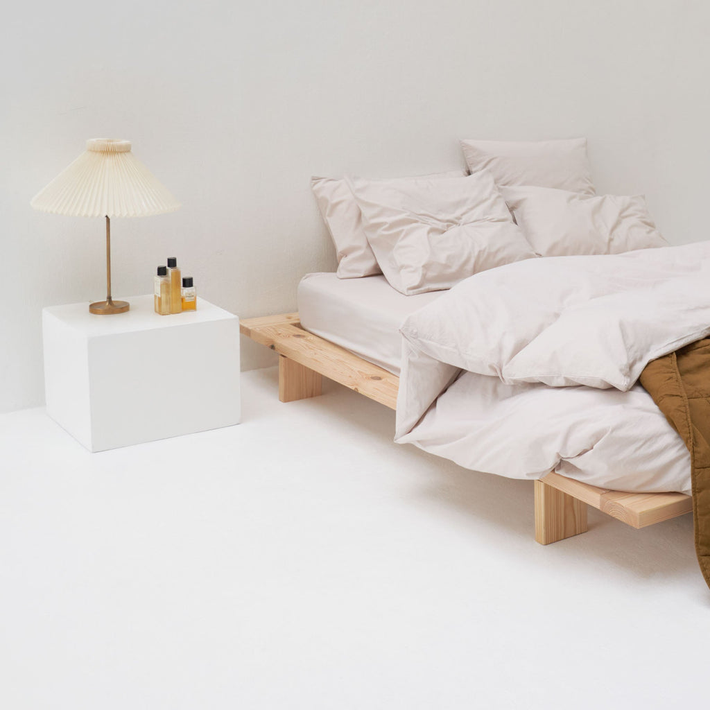 Drap housse grand bonnet en percale de coton lavé haut de gamme beige Most