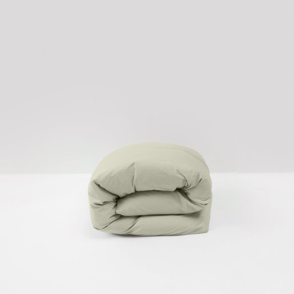 Housse de couette en percale de coton lavé 300 fils • Vert Sauge