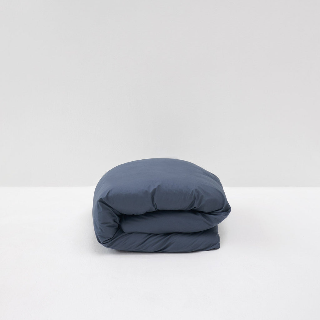 Housse de couette en percale de coton lavé 300 fils • Bleu Orage
