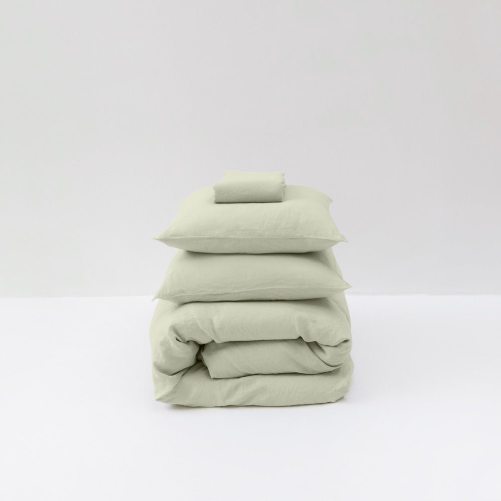 Sage washed linen bedding set