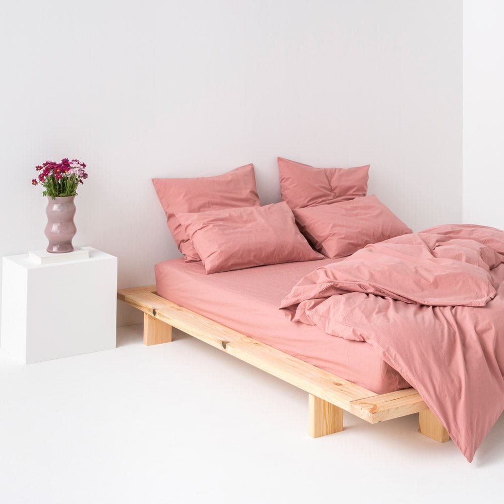 Drap housse en percale de coton lavé 120 fils • Vieux Rose