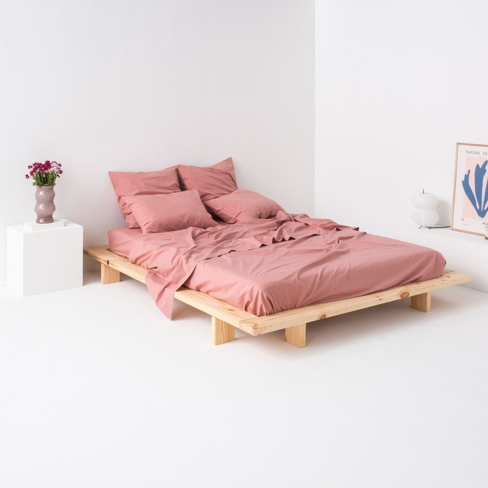 Drap plat en percale de coton lavé 120 fils • Vieux Rose