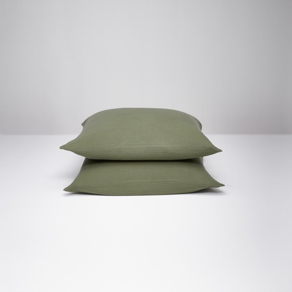 2 forest green cotton gauze pillowcases