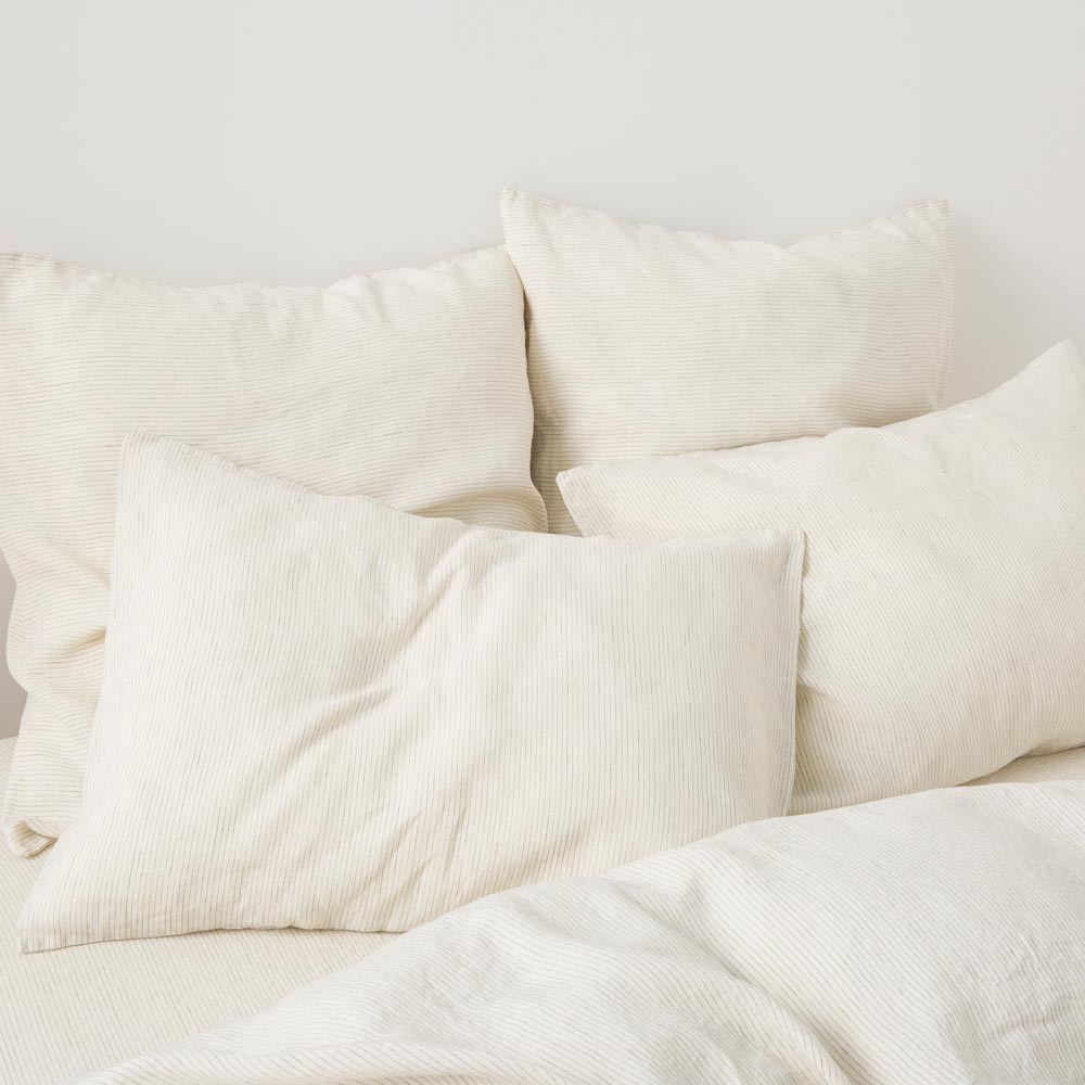 2 taies d'oreiller en lin lavé 190g/m² • Rayures Noires