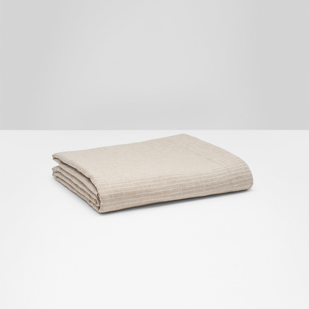 Drap plat en lin lavé 190g/m² • Rayures Blanches